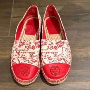 Tory Burch Red and Cream Espadrilles